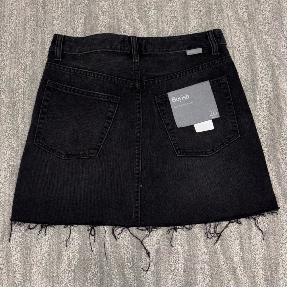 NWT Boyish Corey Black Denim Mini Skirt Distressed High Rise Women’s 26 FLAW